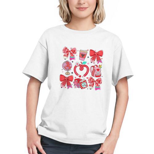 Valentine Teacher Coquette Bow Pencil Heart Book Girl Women Graphic Youth - Bookorys CA