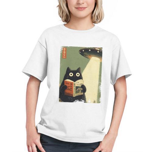 Vintage Japanese Cat Book Lovers UFO Alien Abduction Cat Dad Graphic Youth - Bookorys