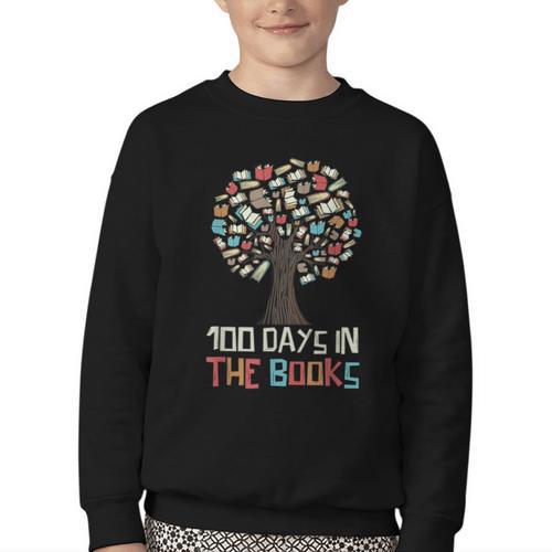 100 Days In The Books Tree Reading Teacher Student 100th Day Youth Crewneck Sweatshirt - Bookorys