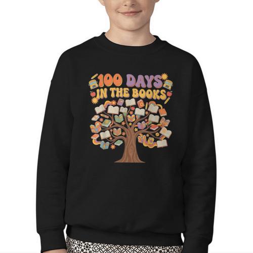 100 Days Of School 100 Days In The Books Librarian Read Youth Crewneck Sweatshirt - Bookorys