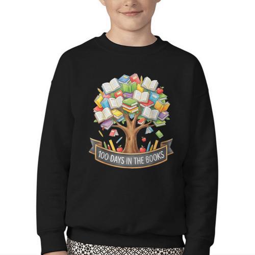 100 Days Of School In The Books Librarian Reading Teacher Youth Crewneck Sweatshirt - Bookorys