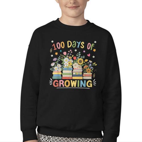 100th Day Of School Teacher Floral Books 100 Days Of Growing Youth Crewneck Sweatshirt - Bookorys DE