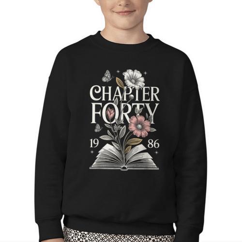 1986 Chapter Forty 40th Birthday Wildflower Book 40 Year Old Youth Crewneck Sweatshirt - Bookorys CA
