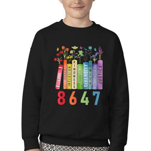 8647 Equal Rights Book Flower Trump Women Rights Feminist Youth Crewneck Sweatshirt - Bookorys CA