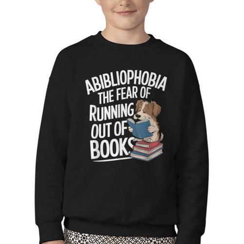 Abibliophobia Dog Book Lover Library Youth Crewneck Sweatshirt - Bookorys AU