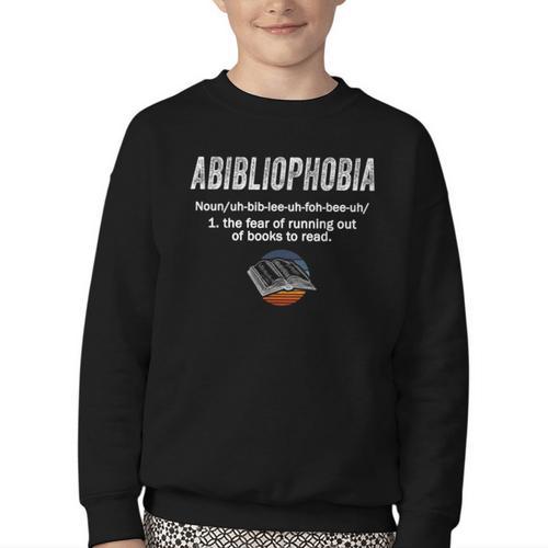 Abibliophobia Pupil Reading Bookworm Tees Reader Youth Crewneck Sweatshirt - Bookorys