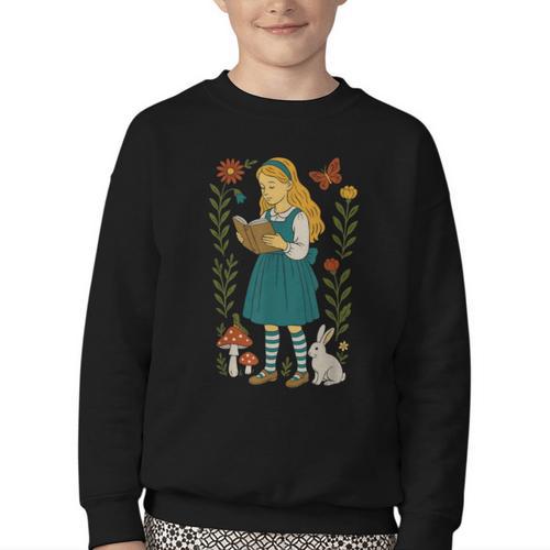 Alice In Wonderland Book Lover Lewis Carroll Rabbit Youth Crewneck Sweatshirt - Bookorys CA