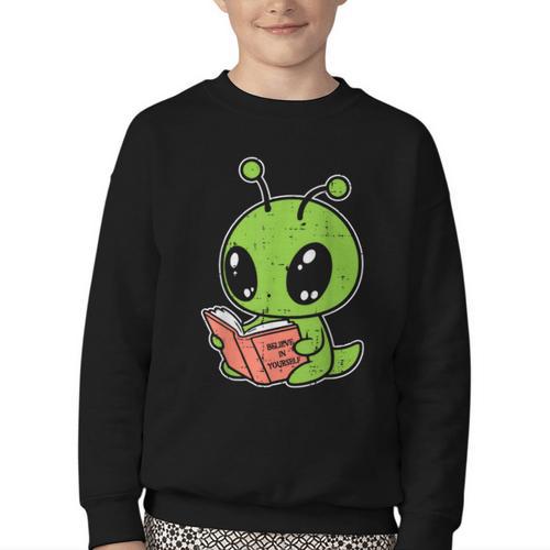 Alien Reading Book Believe In Yourself Kids Women Men Youth Crewneck Sweatshirt - Bookorys AU
