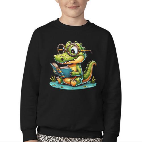 Alligator Reading a Book Animal Youth Crewneck Sweatshirt - Bookorys