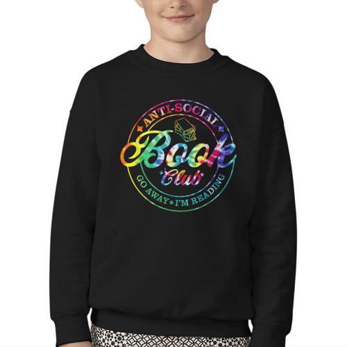 Anti Social Book Club Go Away I'm Reading Book Tie Dye Youth Crewneck Sweatshirt - Bookorys
