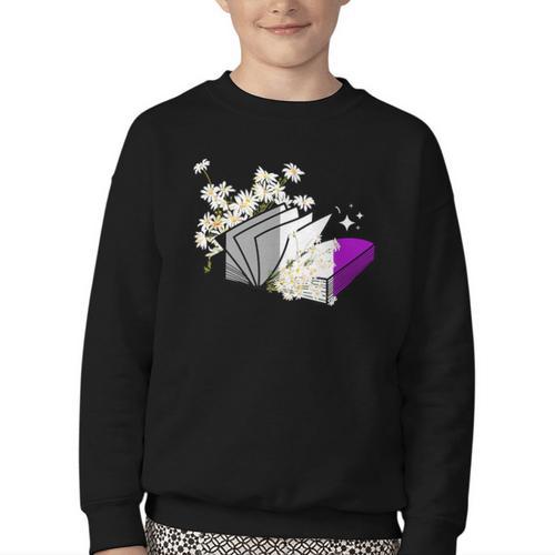 Asexual Book Lover LGBT Reading Pride Ace Flag Daisy Youth Crewneck Sweatshirt - Bookorys