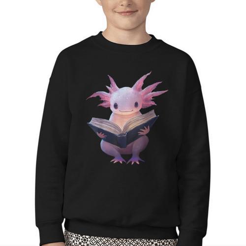 Axolotl Bookworm Reading Book Kawaii Graphic Youth Crewneck Sweatshirt - Bookorys AU