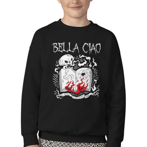 Bella Ciao Goodbye Beautiful Skull Book Of Dark Magic Occult Youth Crewneck Sweatshirt - Bookorys