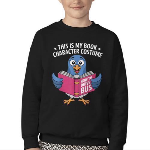 This Is My Book Character Costume Cute Pigeon Kids Reading Youth Crewneck Sweatshirt - Bookorys