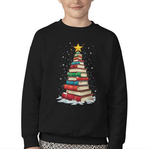 Book Christmas Tree Book Lover Teacher Librarian Youth Crewneck Sweatshirt - Bookorys DE