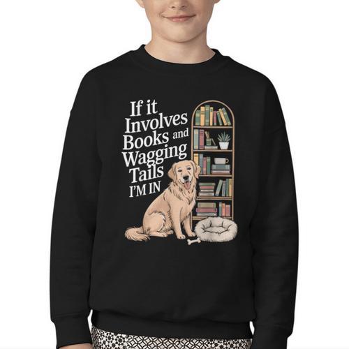Book And Dog Lover Bookworm Reader Book Lover Youth Crewneck Sweatshirt - Bookorys