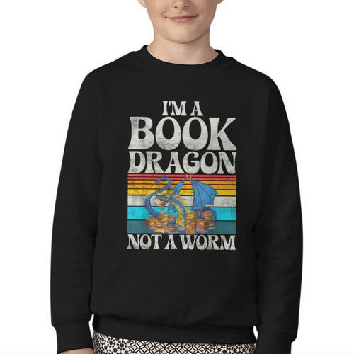 Im a Book Dragon Not a Worm Dragon Youth Crewneck Sweatshirt - Bookorys