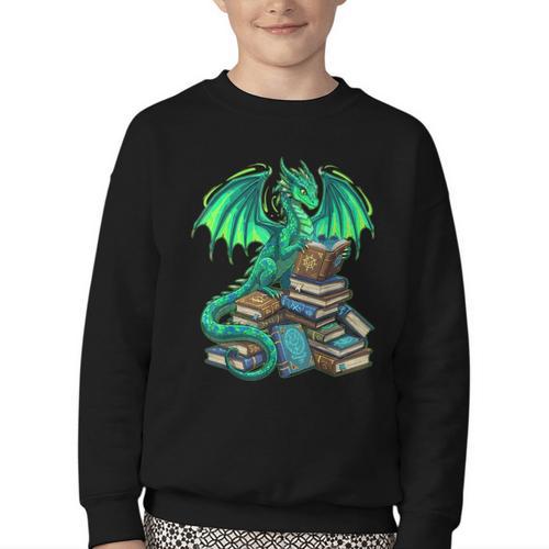Book Dragon Reading Fantasy Youth Crewneck Sweatshirt - Bookorys DE