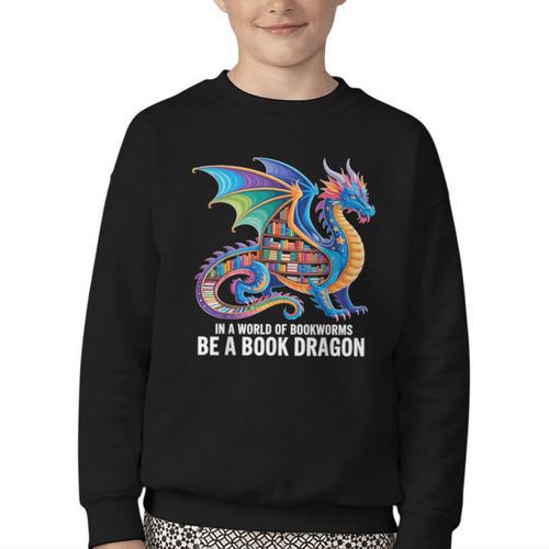 Be a Book Dragon Reading Youth Crewneck Sweatshirt - Bookorys