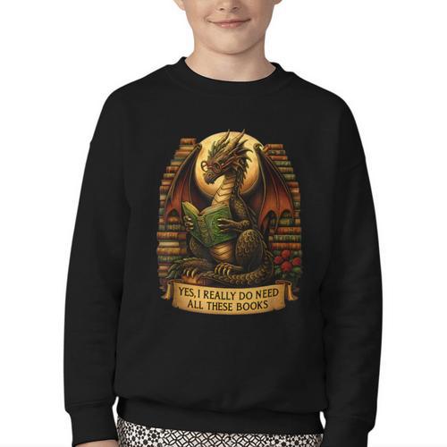 Book Dragon Yes I Really Do Need All These Books Men Women Youth Crewneck Sweatshirt - Bookorys CA