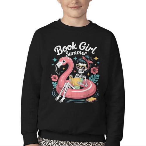 Book Girl Summer Skeleton Reading Books Lovers Beach Youth Crewneck Sweatshirt - Bookorys