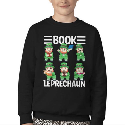 Book Leprechaun St Patrick's Day Library Librarian Reading Youth Crewneck Sweatshirt - Bookorys AU
