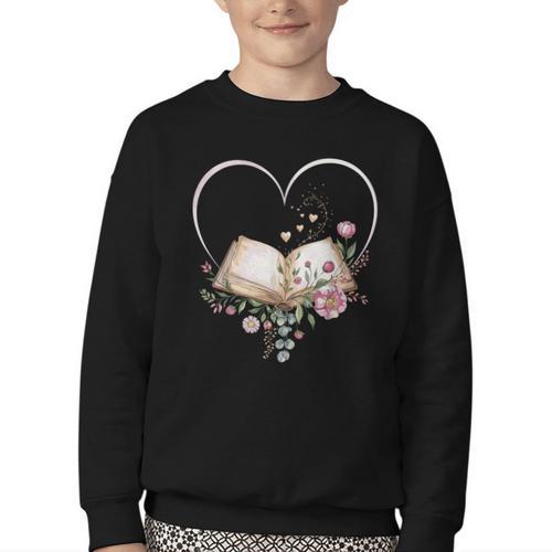 Book Lover Heart Shaped Reading Art Librarian Youth Crewneck Sweatshirt - Bookorys