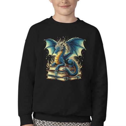 Book Lover Reading Fantasy Dragon Youth Crewneck Sweatshirt - Bookorys