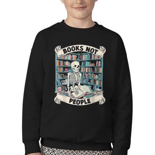 Book Lover Skeleton Reading Love Books Not People Youth Crewneck Sweatshirt - Bookorys