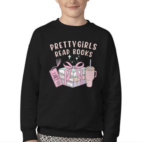 Book Lover's Pretty Girl's Read Books Youth Crewneck Sweatshirt - Bookorys CA
