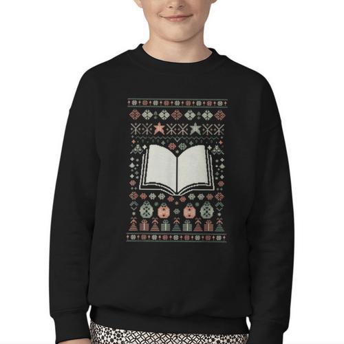 Book Reading Ugly Christmas Youth Crewneck Sweatshirt - Bookorys AU