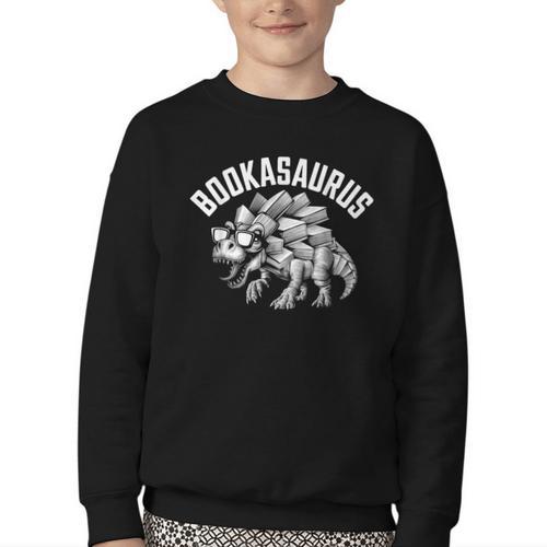 Book T-Rex Dino Bookworm Reading Book Dinosaur Youth Crewneck Sweatshirt - Bookorys AU