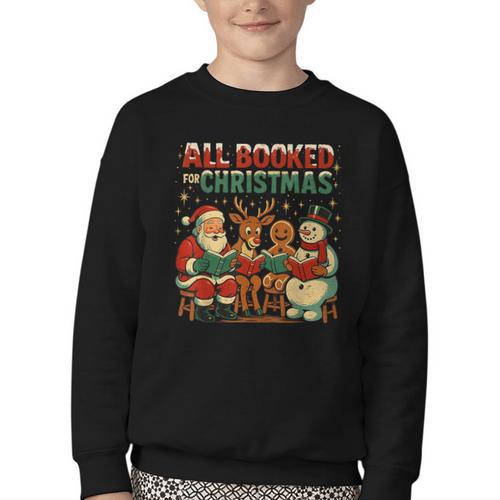 All Booked For Christmas Book Lover Youth Crewneck Sweatshirt - Bookorys DE