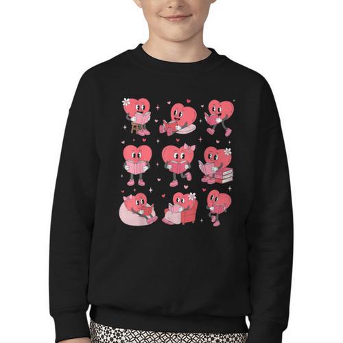 All Booked For Valentine Book Teacher Kids Girls Boys Youth Crewneck Sweatshirt - Bookorys CA