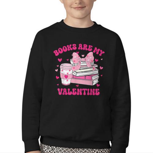 All Booked For Valentines Book Reading Coquette Bow Youth Crewneck Sweatshirt - Bookorys CA