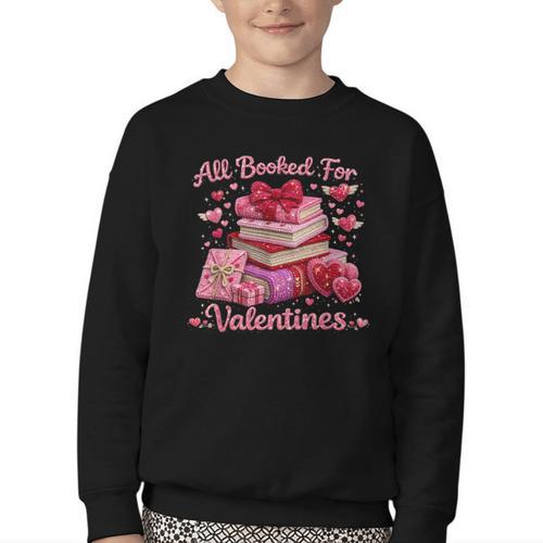 All Booked Valentine's Girly Teacher Coquette Love Youth Crewneck Sweatshirt - Bookorys DE