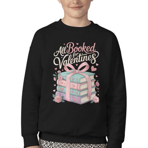 All Booked For Valentines Stacked Books Youth Crewneck Sweatshirt - Bookorys UK