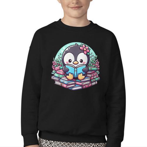 Bookish Penguin Heart A Readers Love Penguins Youth Crewneck Sweatshirt - Bookorys DE