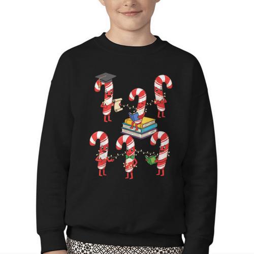 Bookmas Christmas Books Shirt Candy Cane Bookworm Youth Crewneck Sweatshirt - Bookorys DE