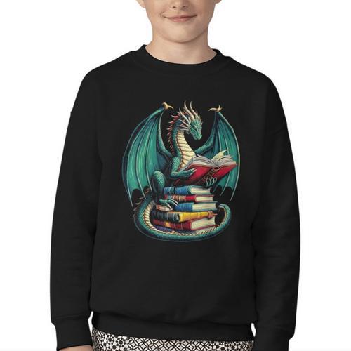 Books Dragon Reading Book Lover Youth Crewneck Sweatshirt - Bookorys