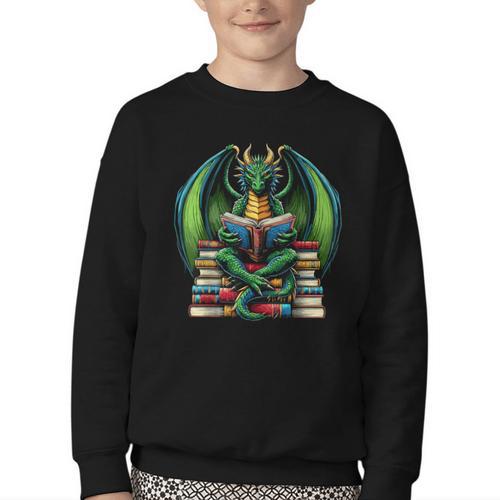 Books Dragon Reading Book Youth Crewneck Sweatshirt - Bookorys AU