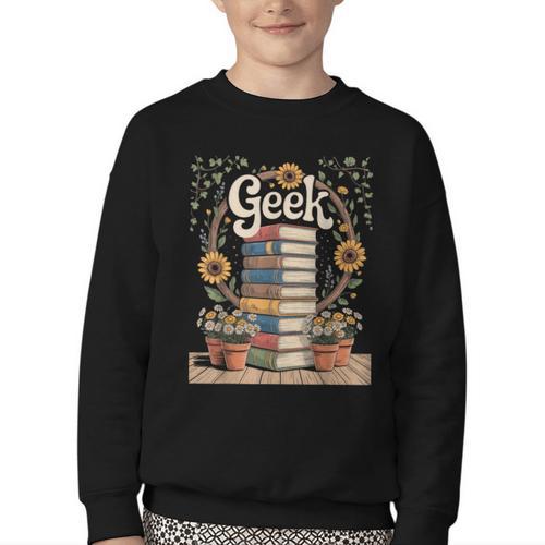Books Geek Sunflower Floral Cute Vintage Books Reader Lover Youth Crewneck Sweatshirt - Bookorys