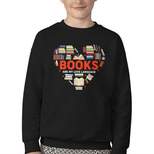 Books Heart Valentines Day Books Are My Love Language Youth Crewneck Sweatshirt - Bookorys