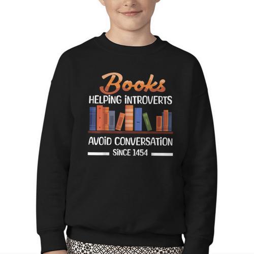 Books Helping Introverts Avoid Conversation Book Reading Youth Crewneck Sweatshirt - Bookorys
