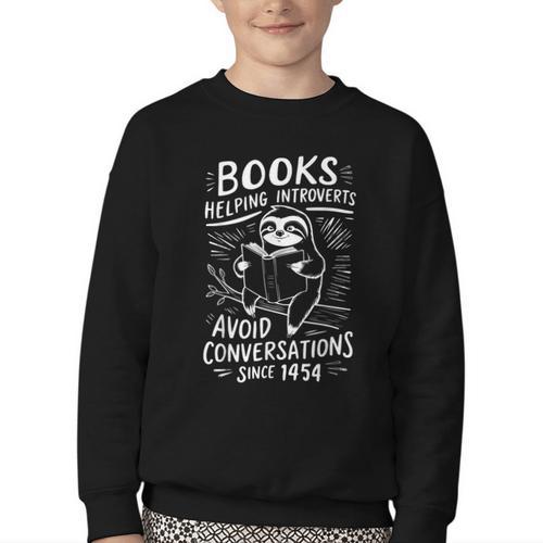 Books Helping Introverts Avoid Conversations Since 1454 Youth Crewneck Sweatshirt - Bookorys UK