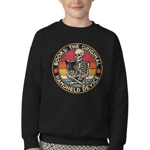 Books The Original Handheld Device Vintage Book Reading Youth Crewneck Sweatshirt - Bookorys DE