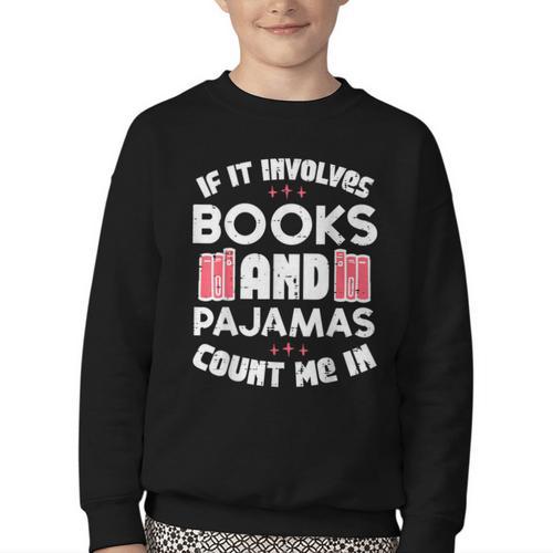 Books Pajamas Read Reading Book Librarian Women Girls Youth Crewneck Sweatshirt - Bookorys