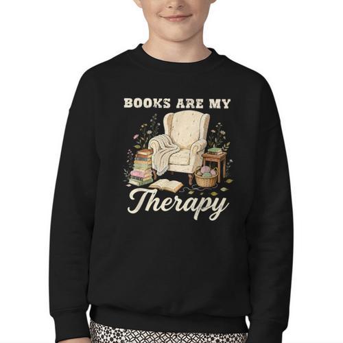 Books Are My Therapy Cozy Reading Chair Artwork Youth Crewneck Sweatshirt - Bookorys CA