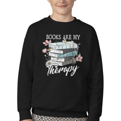 Books Are My Therapy Summer Reading Book Lovers Youth Crewneck Sweatshirt - Bookorys