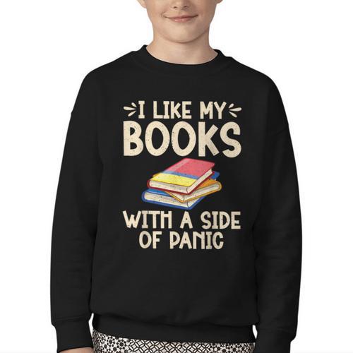 I Like My Books With a Side Of Panic Thriller Youth Crewneck Sweatshirt - Bookorys